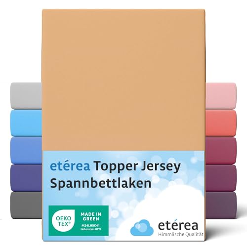 etérea Jersey Topper Spannbettlaken 140x200cm - 160x200 Oekotex Made in Green - 100% Baumwolle, Comfort Jersey Spannbetttuch bis 10 cm hoch - Bettlaken 140x200-160x200 cm Sand von etérea Himmlische Qualität