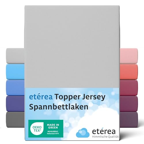 ETÉREA Jersey Topper Spannbettlaken 200x220cm - 100% Baumwolle - Bettlaken Spannbetttuch 200x220cm - Topper Boxspring Matratzenbezug - Comfort Spannbettlaken Topper Baumwolle - OEKOTEX - Silber von etérea Himmlische Qualität