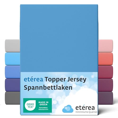 etérea Jersey Topper Spannbettlaken 140x200cm - 160x200 Oekotex Made in Green - 100% Baumwolle, Comfort Jersey Spannbetttuch bis 10 cm hoch - Bettlaken 140x200-160x200 cm Hellblau von etérea Himmlische Qualität