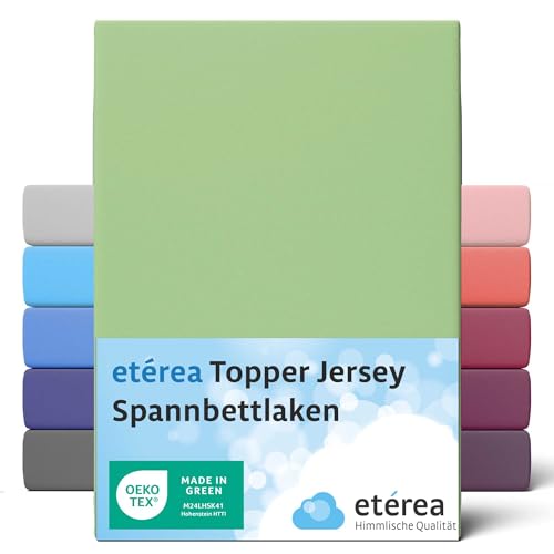 etérea Jersey Topper Spannbettlaken 140x200-160x200 cm Minze für 5-10 cm Steghöhe 100% Baumwolle - Oekotex Spannbetttuch Matratzen Bett Bezug - Bettlaken 140x200cm - 160x200cm Grün von etérea Himmlische Qualität