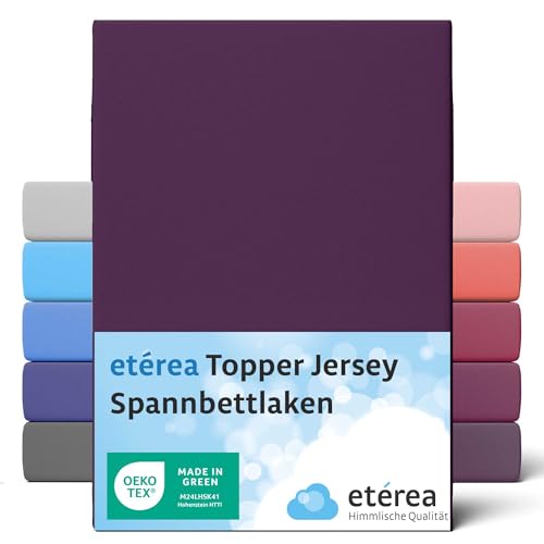 etérea Jersey Topper Spannbettlaken 140x200-160x200 cm Pflaume für 5-10 cm Steghöhe 100% Baumwolle - Oekotex Spannbetttuch Matratzen Bett Bezug - Bettlaken 140x200cm - 160x200cm Violett von etérea Himmlische Qualität