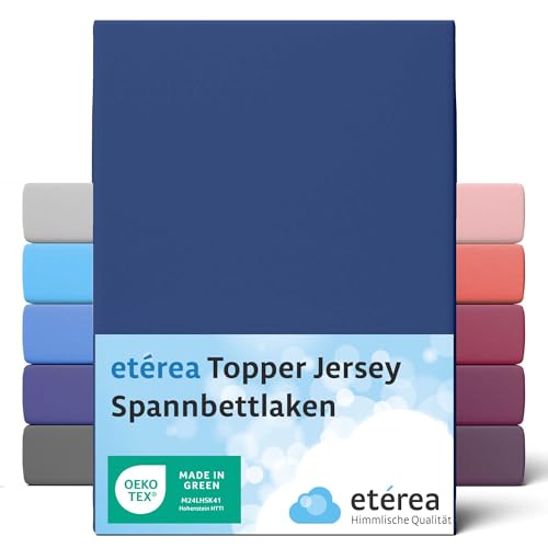 etérea Jersey Topper Spannbettlaken 200x200cm - 200x220 Oekotex Made in Green - 100% Baumwolle, Comfort Jersey Spannbetttuch bis 10 cm hoch - Bettlaken 200x200-200x220 cm Marine von etérea Himmlische Qualität