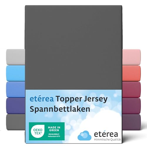 etérea Jersey Topper Spannbettlaken 90x200-100x200 cm Anthrazit für 5-10 cm Steghöhe 100% Baumwolle - Oekotex Spannbetttuch Matratzen Bett Bezug - Bettlaken 90x200cm - 100x200cm Grau von etérea Himmlische Qualität