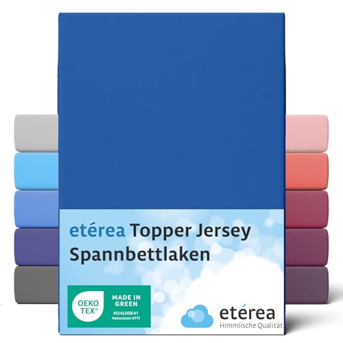 ETÉREA Jersey Topper Spannbettlaken 90x200cm - 100x200-100% Baumwolle - Bettlaken Spannbetttuch 90x200cm - 100x200 Matratzenbezug - Comfort Spannbettlaken Topper Baumwolle - OEKOTEX - Blau von etérea Himmlische Qualität