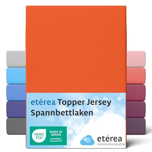 etérea Jersey Topper Spannbettlaken 180x200cm - 200x200 Oekotex Made in Green - 100% Baumwolle, Comfort Jersey Spannbetttuch bis 10 cm hoch - Bettlaken 180x200-200x200 cm Orange von etérea Himmlische Qualität