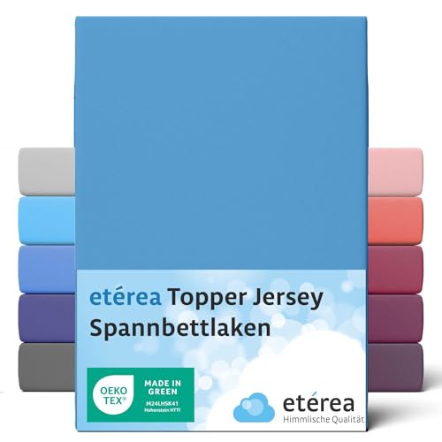 etérea Jersey Topper Spannbettlaken 200x200-200x220cm Hellblau für 5-10 cm Steghöhe 100% Baumwolle - Oekotex Spannbetttuch Matratzen Bett Bezug - Bettlaken 200x200cm - 200x220cm Blau von etérea Himmlische Qualität