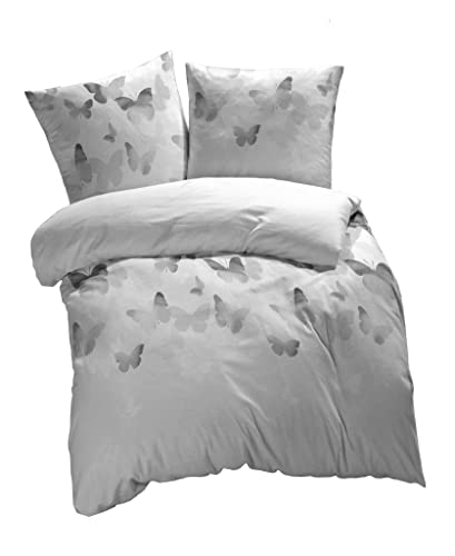 etérea Mako Satin Baumwolle Bettwäsche Lilu Schmetterlinge 155x220 2er Set - mit Reißverschluß - nach Oekotex 100 - Bettbezug mit Kissenbezug - 155 x 220 + 80 x 80 cm - Grau etérea Mako Satin Baumwolle Bettwäsche Lilu Schmetterlinge 155x220 2er Set - mit Reißverschluß - nach Oekotex 100 - Bettbezug mit Kissenbezug - 155 x 220 + 80 x 80 cm - Grau von etérea Himmlische Qualität