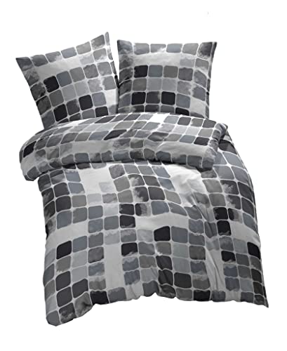 etérea Microfaser Bettwäsche 135x200 2er Set - Ganzjahres Bettbezug - Punkte Karos Set mit Kissen 135x200cm + 80x80 cm Kissen - Grau von etérea Himmlische Qualität