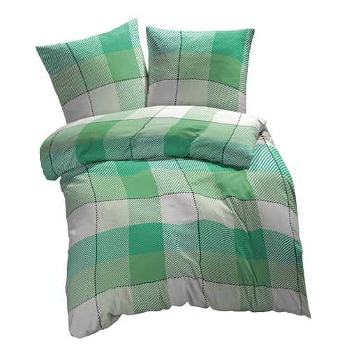 etérea Microfaser Bettwäsche 155x220 2er Set - Ganzjahres Bettbezug - Lola Blumen Bettwäsche-Set mit Kissen 155x220cm + 80x80 cm Kissen - Grün von etérea Himmlische Qualität