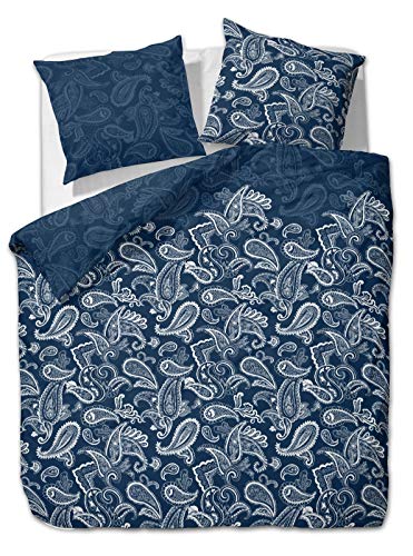 etérea Microfaser Bettwäsche Paisley Life 135x200 4er Set - Bügelfrei mit Reißverschluß - nach Oekotex 100 - Bettbezug mit Kissenbezug - 2er Set 135 x 200 + 2er Set 80 x 80 cm - Blau von etérea Himmlische Qualität