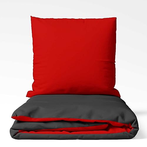 ETÉREA Microfaser Bettwäsche 155x220cm + 80x80 - Ganzjahresbettwäsche Bettbezug Unifarben - Bettwäsche Set mit Kissen 155x220cm Bettbezug + 80x80 Kissenbezug Microfaser Made in Green - Anthrazit + Rot ETÉREA Microfaser Bettwäsche 155x220cm + 80x80 - Ganzjahresbettwäsche Bettbezug Unifarben - Bettwäsche Set mit Kissen 155x220cm Bettbezug + 80x80 Kissenbezug Microfaser Made in Green - Anthrazit + Rot von etérea Himmlische Qualität