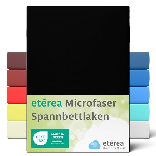 etérea Microfaser Spannbettlaken 100x200cm - 120x200 Oekotex Made in Green - 100% Polyester - Interlock Qualität, Mikrofaser Spannbetttuch bis 25 cm hoch - Bettlaken 100x200-120x200 cm Schwarz von etérea Himmlische Qualität