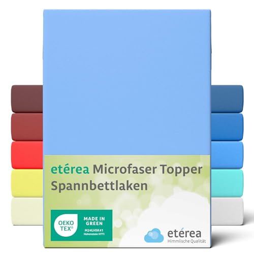 ETÉREA Microfaser Topper Spannbettlaken 140x200cm - 160x200 - Atmungsaktiv - Bettlaken Spannbetttuch 140x200cm - 160x200 - Matratzenbezug - Spannbettlaken Topper Microfaser - Made in Green - Hellblau von etérea Himmlische Qualität