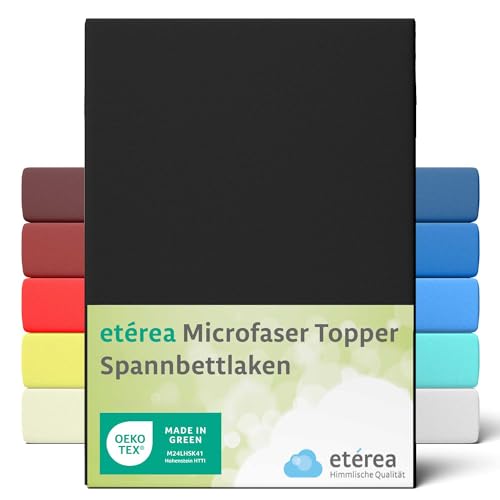 etérea Microfaser Topper Spannbettlaken 140x200cm - 160x200cm - 100% Interlock - Ultra weicher Matratzenschoner bis 10cm Boxspringbett - Mikrofaser Spannbetttuch - Bettlaken 140x200-160x200cm Schwarz von etérea Himmlische Qualität