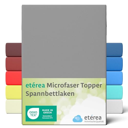 etérea Microfaser Topper Spannbettlaken 180x200cm - 200x200cm - 100% Interlock - Ultra weicher Matratzenschoner bis 10cm Boxspringbett - Mikrofaser Spannbetttuch - Bettlaken 180x200-200x200 cm Grau von etérea Himmlische Qualität