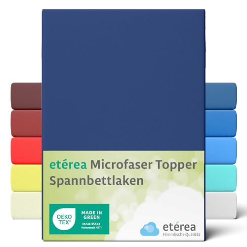 etérea Jersey Topper Spannbettlaken 90x200-100x200 cm Marine für 5-10 cm Steghöhe 100% Microfaser - Oekotex Spannbetttuch Matratzen Bett Bezug - Bettlaken 90x200cm - 100x200cm Blau von etérea Himmlische Qualität