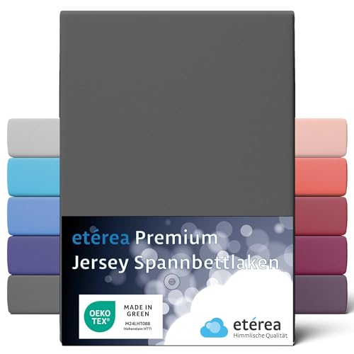 etérea Jersey Spannbettlaken 140x200cm - 160x200 Oekotex Made in Green - 100% Baumwolle gekämmt, Premium Jersey Spannbetttuch bis 25 cm hoch - Bettlaken 140x200-160x200 cm Anthrazit Grau von etérea Himmlische Qualität