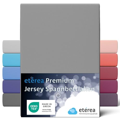 etérea Jersey Spannbettlaken 140x200cm - 160x200 Oekotex Made in Green - 100% Baumwolle gekämmt, Premium Jersey Spannbetttuch bis 25 cm hoch - Bettlaken 140x200-160x200 cm Grau von etérea Himmlische Qualität