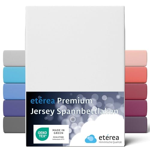 ETÉREA Jersey Spannbettlaken 140x200cm - 160x200-100% Baumwolle - Premium 160 GSM Fein Gekämmt - Bettlaken Spannbetttuch 140x200cm - 160x200 - Bed Sheet Baumwolle Betttuch - OEKOTEX - Weiss von etérea Himmlische Qualität