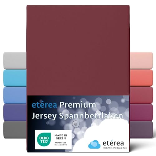 ETÉREA Jersey Spannbettlaken 180x200cm - 200x200-100% Baumwolle - Premium 160 GSM Fein Gekämmt - Bettlaken Spannbetttuch 180x200cm - 200x200 - Bed Sheet Baumwolle Betttuch - OEKOTEX - Bordeaux von etérea Himmlische Qualität