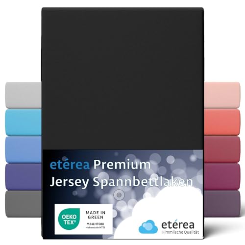 ETÉREA Jersey Spannbettlaken 180x200cm - 200x200-100% Baumwolle - Premium 160 GSM Fein Gekämmt - Bettlaken Spannbetttuch 180x200cm - 200x200 - Bed Sheet Baumwolle Betttuch - OEKOTEX - Schwarz von etérea Himmlische Qualität