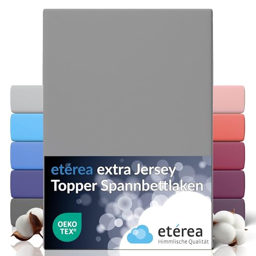 etérea Premium Topper Spannbettlaken 120x200-130x220 cm Grau für 5-10 cm Steghöhe 100% Baumwolle - Oekotex Spannbetttuch Matratzen Bett Bezug - Bettlaken 120x200cm - 130x220cm Gray von etérea Himmlische Qualität