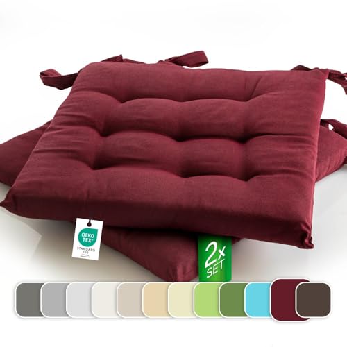 etérea 2er Set Sitzkissen Outdoor 40x40 mit Bändern - Stuhlkissen Bordeaux für Gartenstuhl & Innenbereich - waschbare Sitzauflagen Gartenmöbel - 2 Stück Kissen 40x40 cm - Bordeaux von etérea Himmlische Qualität