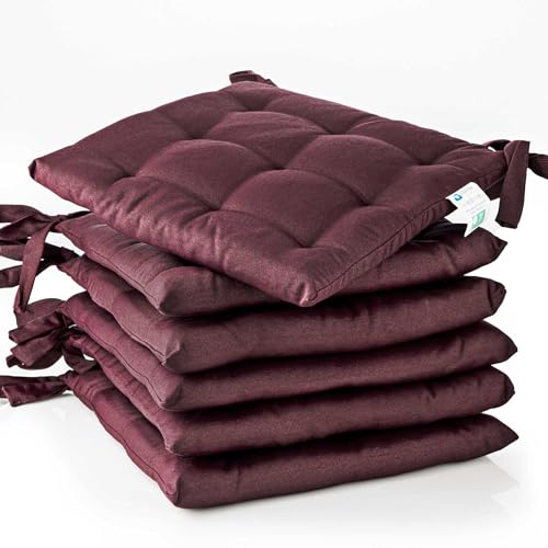 ETÉREA Sitzkissen Outdoor & Indoor [Mit Bändern] - 6 Stück Kissen 40x40 cm Bordeaux - Sitzpolster Outdoor Sitzkissen Stuhl - Basic Stuhlkissen 40x40 mit Bändern - Sitzkissen Gartenstuhl Auflage von etérea Himmlische Qualität