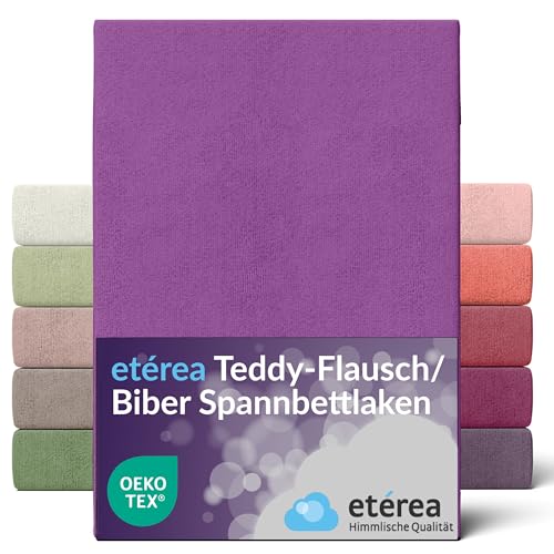 etérea Teddy Flausch Spannbettlaken 140x200cm - 160x200 Oekotex Made in Green - 80% Baumwolle 20% Polyester, Flausch Spannbetttuch bis 25 cm hoch - Bettlaken 140x200-160x200 cm Pflaume von etérea Himmlische Qualität