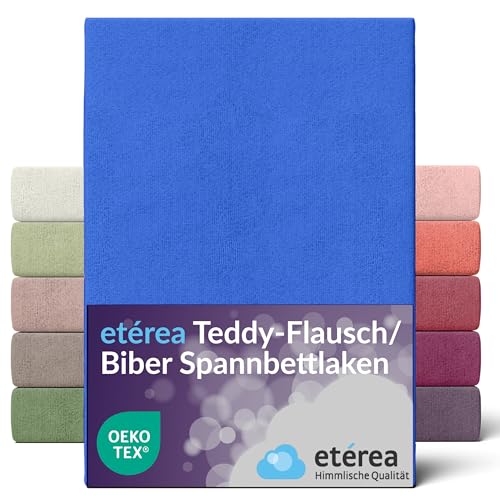 etérea Teddy Flausch Spannbettlaken 180x200-200x200 cm Blau für 15-25 cm Steghöhe 80% Baumwolle 20% Polyester - Oekotex Spannbetttuch Matratzen Bett Bezug - Bettlaken 180x200cm - 200x200cm Blue von etérea Himmlische Qualität