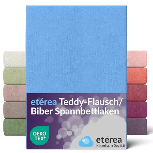 etérea Teddy Flausch Spannbettlaken 180x200-200x200 cm Hellblau für 15-25 cm Steghöhe 80% Baumwolle 20% Polyester - Oekotex Spannbetttuch Matratzen Bett Bezug - Bettlaken 180x200cm - 200x200cm Blau von etérea Himmlische Qualität