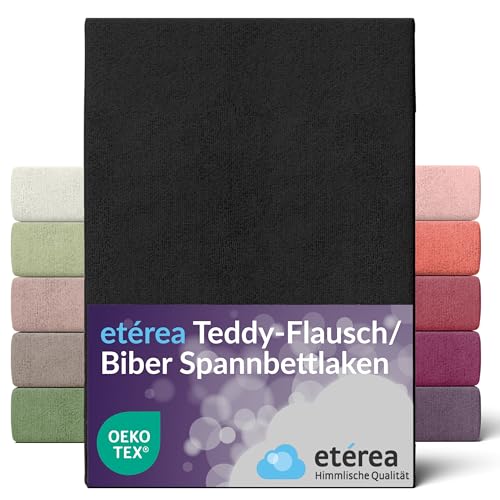 etérea Teddy Flausch Spannbettlaken 180x200-200x200 cm Schwarz für 15-25 cm Steghöhe 80% Baumwolle 20% Polyester - Oekotex Spannbetttuch Matratzen Bett Bezug - Bettlaken 180x200cm - 200x200cm Black von etérea Himmlische Qualität