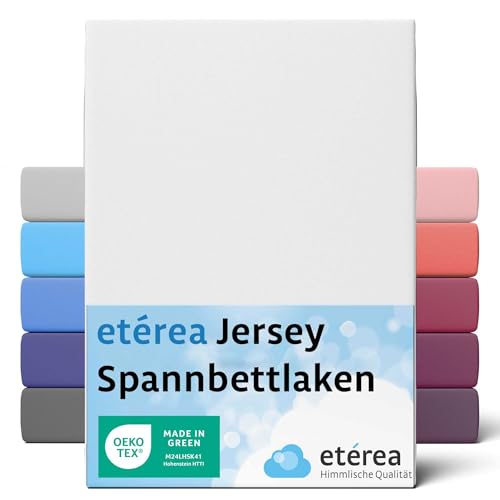 etérea Topper Spannbettlaken 90x200-100x200 cm - Oekotex Made in Green - Comfort Jersey Spannbetttuch - 100% Baumwolle atmungsaktiv & bügelfrei - Bettlaken 90x200 cm - 100x200 cm - Weiss von etérea Himmlische Qualität