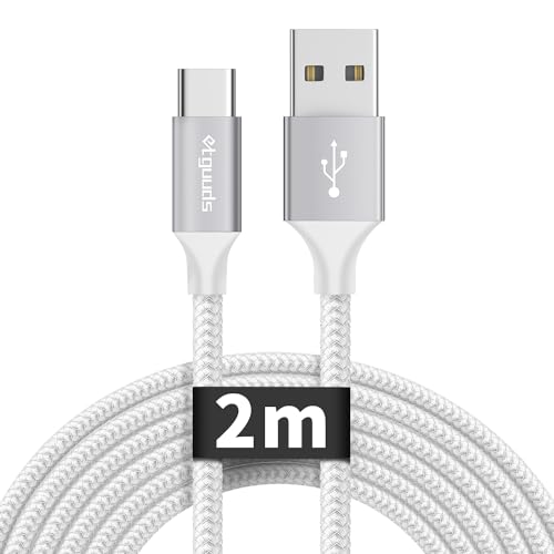 etguuds USB C Kabel 2M, USB A auf USB C Ladekabel Nylon Typ C Schnellladekabel für iPhone 15/ Plus/Pro Max, Samsung Galaxy S10 lite S10 S9 S8 Plus Note 10 A20E M31 usw -Weiß von etguuds