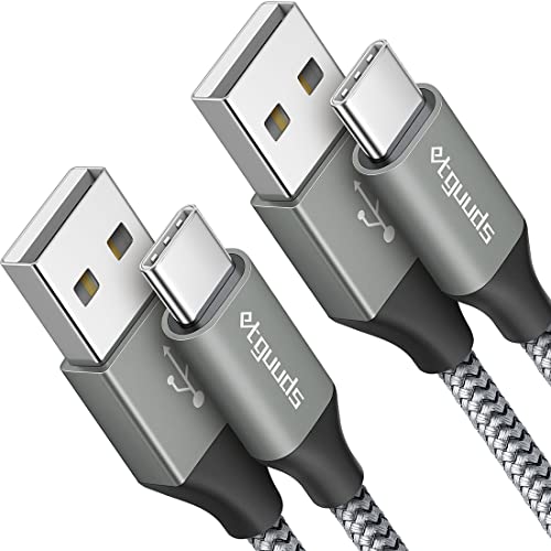 etguuds USB C Kabel [2Stück 1M], Grau USB C Ladekabel Fast Charge Nylon Type C Kabel Schnellladekabel für iPhone 15 Pro Max Samsung Galaxy S21 S20 S10 S9 S8 Plus, A20 A13 A51 A50 A41 M31 usw von etguuds