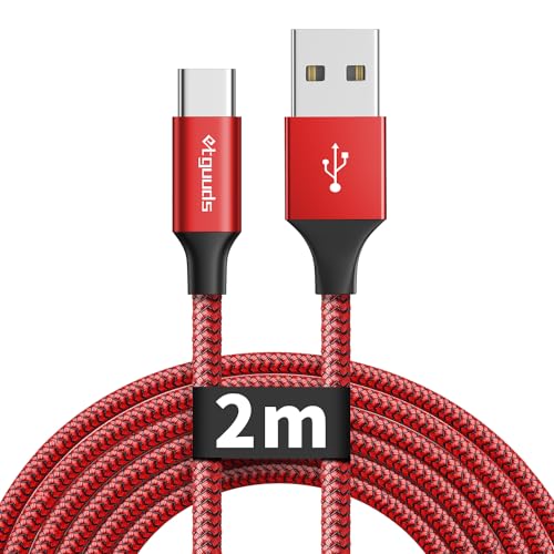 etguuds USB C Kabel 2M, USB A auf USB C Ladekabel Nylon Typ C Schnellladekabel für iPhone 15/ Plus/Pro Max, Samsung Galaxy S10 lite S10 S9 S8 Plus Note 10 A20E M31 usw -Rot von etguuds