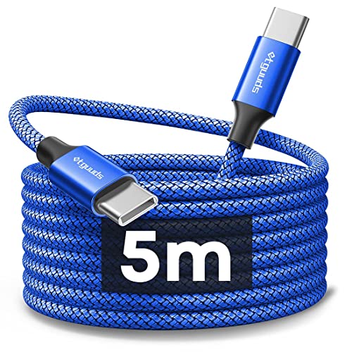 etguuds Extra Lang USB C auf USB C Kabel 5M, 60W USB C Ladekabel Nylon Schnellladekabel kompatibel mit Samsung Galaxy S24 Ultra S23 S22 S21 S20 S10 Pixel 7/8 usw -Blau von etguuds