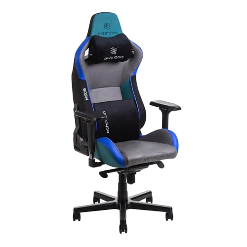 ethroon Pro Gaming Chair ergonomischer Bürostuhl mit magnetischer Kopfstütze und Lendenkissen, 4D Armlehnen, Einteilige Stahlrahmenkonstruktion und Schaumstoffpolsterung 155 Grad Neigung (Blau) von ethroon