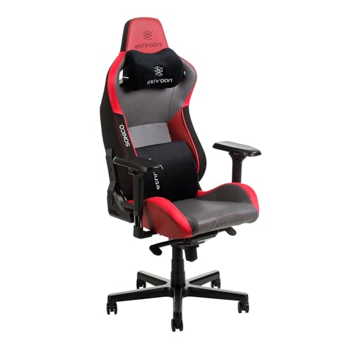 ethroon Pro Gaming Chair ergonomischer Bürostuhl mit magnetischer Kopfstütze und Lendenkissen, 4D Armlehnen, Einteilige Stahlrahmenkonstruktion und Schaumstoffpolsterung 155 Grad Neigung (Rot) von ethroon
