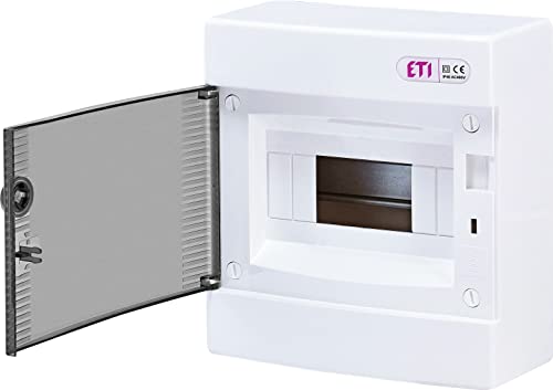ETI ECT8PT Sicherungskasten Aufputz IP40 Verteiler Gehäuse 1 reihig bis 8 Module Transparenter Tür für die Trockenraum Installation im Haus von eti-polam