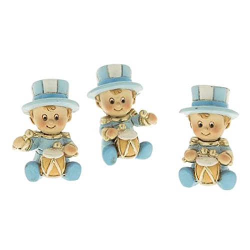 Formoso Bonboniere Figur Kinder Jolly zum Aufstellen, hellblau mit Tamburin, Taufe, Geburt, Höhe 5 cm, Verpackung 12 Stück Art 04A013 von etm