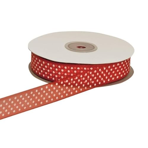 Rolle Geschenkband aus Organza, mit Punkten, 10 mm, Rolle mit 50 Metern rot Rolle Geschenkband aus Organza, mit Punkten, 10 mm, Rolle mit 50 Metern rot von etm