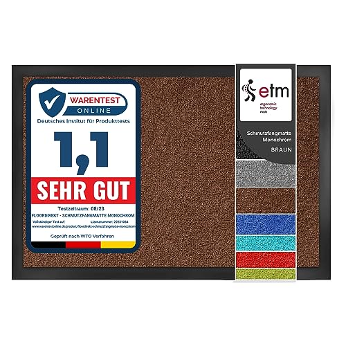 etm Schmutzfangmatte ColorLine | Türmatte in vielen Größen | Fußmatte für Innenbereich | Rutschfester Teppich für Flur, Haustür, Eingang, Eingangsbereich, Vorzimmer - Braun 90x120 cm von etm