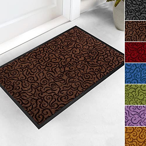 etm Design Schmutzfangmatte mit Schnörkelmuster für Eingangsbereich | Fußmatte in vielen Größen und Farben | braun 60x90 cm von etm