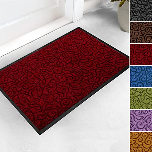 etm Design Schmutzfangmatte mit Schnörkelmuster für Eingangsbereich | Fußmatte in vielen Größen und Farben | rot 40x60 cm von etm