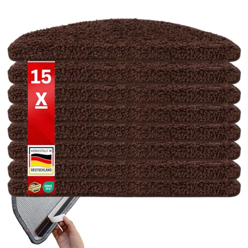 etm Original Stufenmatten Treppen-Teppich 15er Spar Set 20 Farben und 20 Modelle zur Auswahl (Dunkelbraun, Halbrund 65 x 23,5 cm) Barcelona von etm