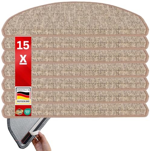 etm Original Stufenmatten Treppen-Teppich 15er Spar Set 20 Farben und 20 Modelle zur Auswahl (Halbrund, 65 x 23,5 cm Beige) Alto von etm