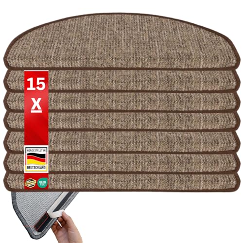 etm Original Stufenmatten Treppen-Teppich 15er Spar Set 20 Farben und 20 Modelle zur Auswahl (Halbrund, 65 x 23,5 cm Braun) Alto von etm