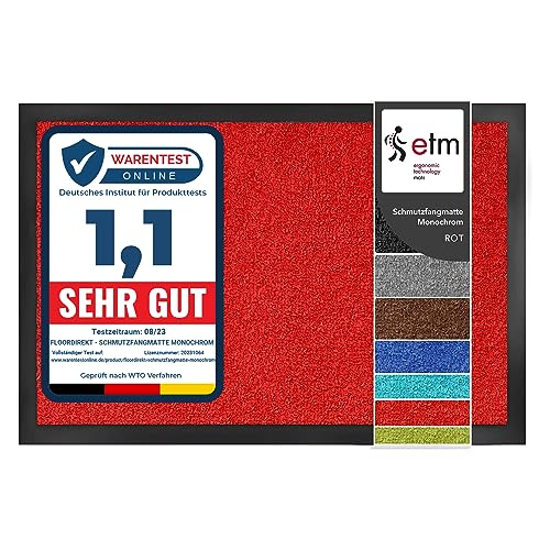 etm Schmutzfangmatte ColorLine | Türmatte in vielen Größen | Fußmatte für Innenbereich | Rutschfester Teppich für Flur, Haustür, Eingang, Eingangsbereich, Vorzimmer - Rot 120x180 cm von etm