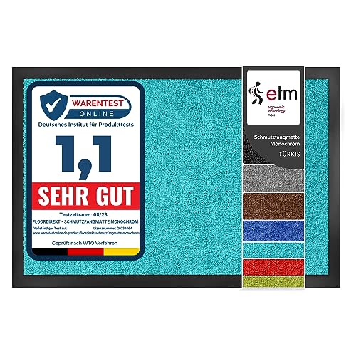 etm Schmutzfangmatte ColorLine | Türmatte in vielen Größen | Fußmatte für Innenbereich | Rutschfester Teppich für Flur, Haustür, Eingang, Eingangsbereich, Vorzimmer - Türkis 120x180 cm von etm